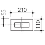 Caroma Invisi Series II rectangle dual flush plate and buttons, black technical drawing with 210 x 110mm dimensions
