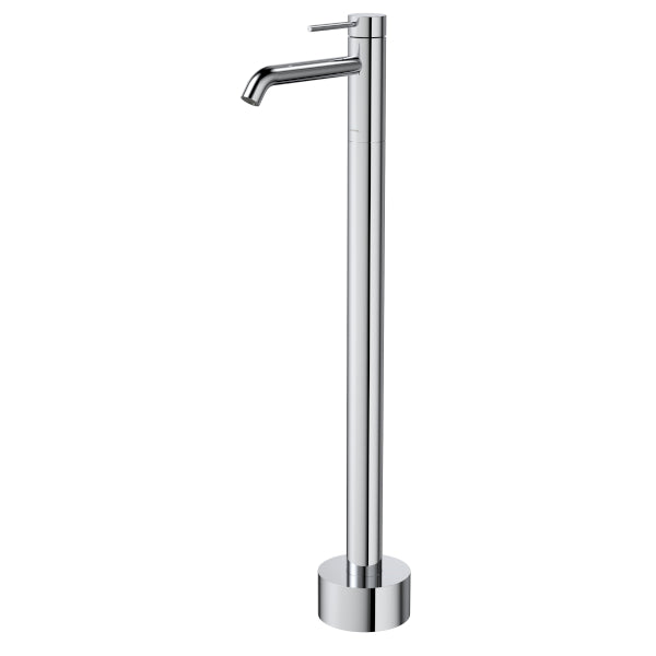 Caroma Liano II freestanding bath filler tap in polished chrome, floor mounted with tall round column and spout