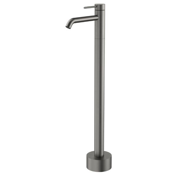 Caroma Liano II floor-mounted bath filler tap in gunmetal with slim round spout and lever handle