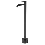 Caroma Liano II freestanding bath filler tap in matte black, floor mounted with cylindrical base and curved spout