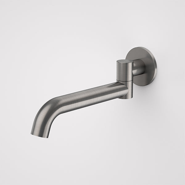 Caroma Liano II gunmetal bath swivel outlet, wall-mounted with slim curved spout