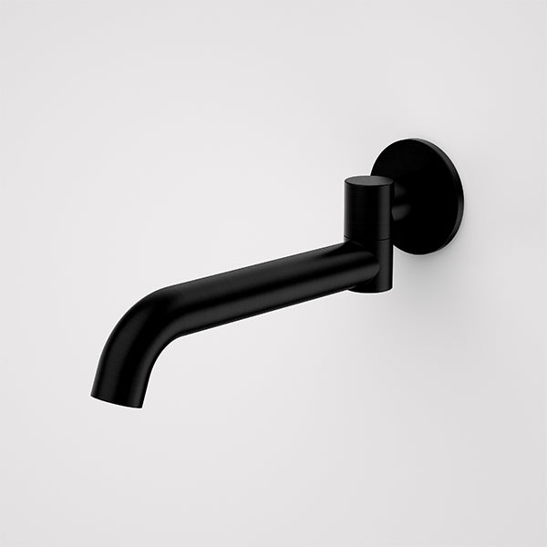 Caroma Liano II matte black bath swivel outlet, wall-mounted bath spout in slim curved profile
