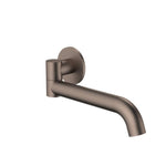Caroma Liano II round bath swivel outlet in brushed bronze, wall-mounted tap spout with 220mm curved outlet