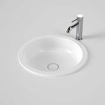 Caroma Liano II round white under/over counter bathroom basin with tap and plug waste