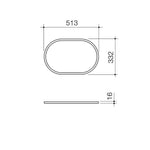 Caroma Liano II pill inset basin technical drawing, oval top view with 513 x 332 mm dimensions and 16 mm profile