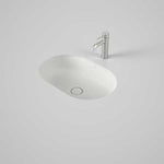 Caroma Liano II oval matte white basin with tap, shown in a clean lifestyle setting