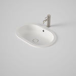 Caroma Liano II oval matte white under counter basin with overflow and chrome waste hole