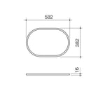 Caroma Liano II inset basin technical drawing, pill oval shape, 582 x 382mm, side profile 16mm deep