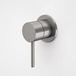 Caroma Liano II wall-mounted bath/shower mixer in gunmetal, round single-lever tap with slim handle