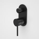 Caroma Liano II wall-mounted bath/shower mixer with diverter, matte black, round plate and lever handle