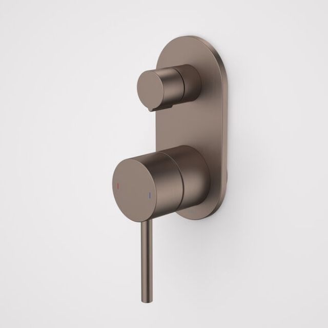 Caroma Liano II bath/shower mixer with diverter, rounded wall plate, brushed bronze finish and lever handle