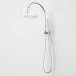 Caroma Liano II Chrome twin shower with overhead rain head and hand shower on wall-mounted rail