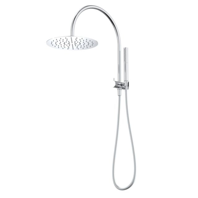 Caroma Liano II Compact twin shower in chrome, with overhead rain shower and hand shower on rail