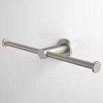 Caroma Liano II double toilet roll holder in brushed nickel, wall-mounted with two horizontal arms