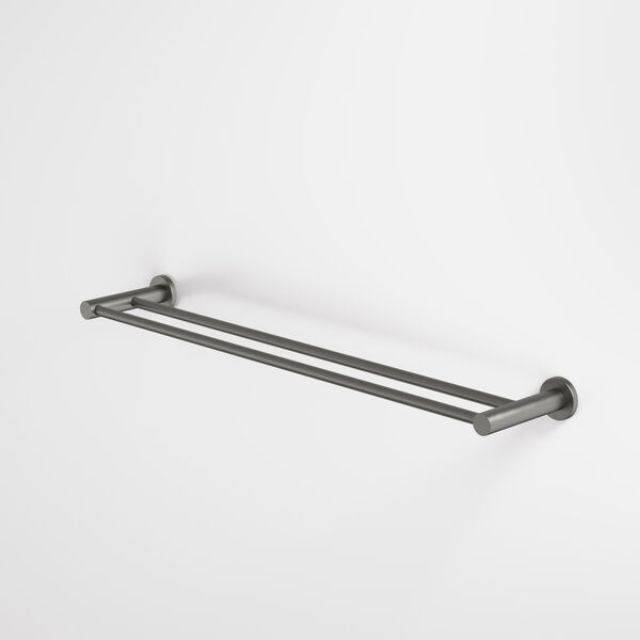 Caroma Liano II double towel rail 640mm in gunmetal, wall-mounted stainless steel bathroom accessory