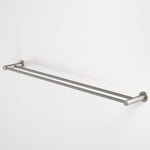 Caroma Liano II double towel rail in brushed nickel, wall-mounted with two slim rails and round fixing plates