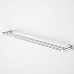 Caroma Liano II double towel rail in chrome, wall-mounted with two slim bars and round fixing plates