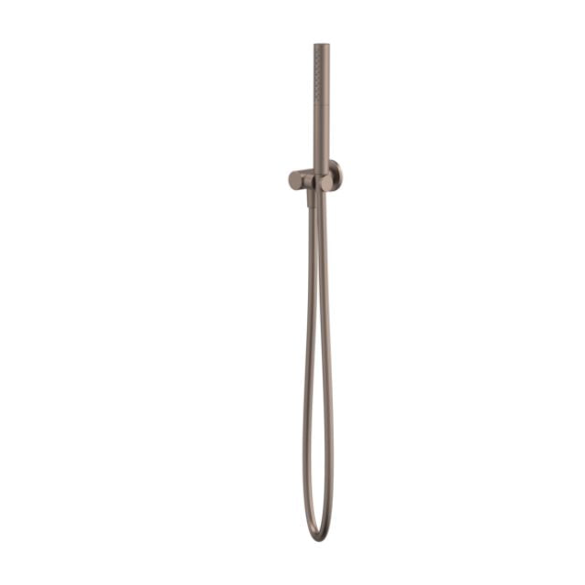 Caroma Liano II brushed bronze hand shower and hose, wall-mounted on white background