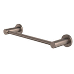 Caroma Liano II brushed bronze hand towel rail with round wall plates, angled on white background