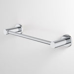 Caroma Liano II chrome hand towel rail with round wall fixings on a white background