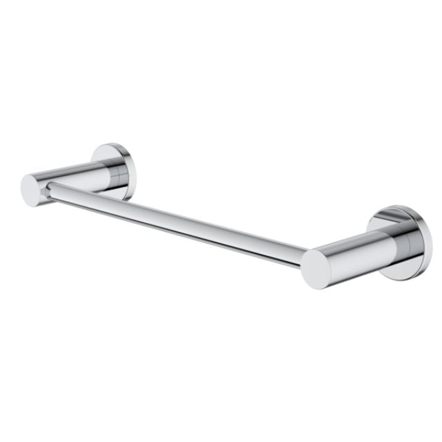Caroma Liano II chrome hand towel rail with round wall plates and minimalist bar