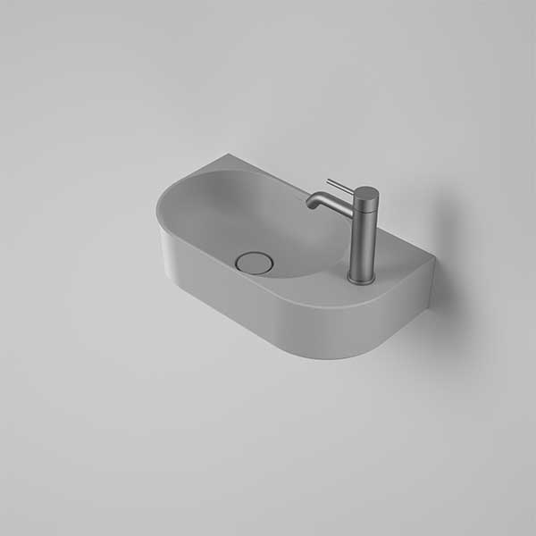 Caroma Liano II matte grey oval wall-hung hand basin with 1 tap hole and matching pop-up waste