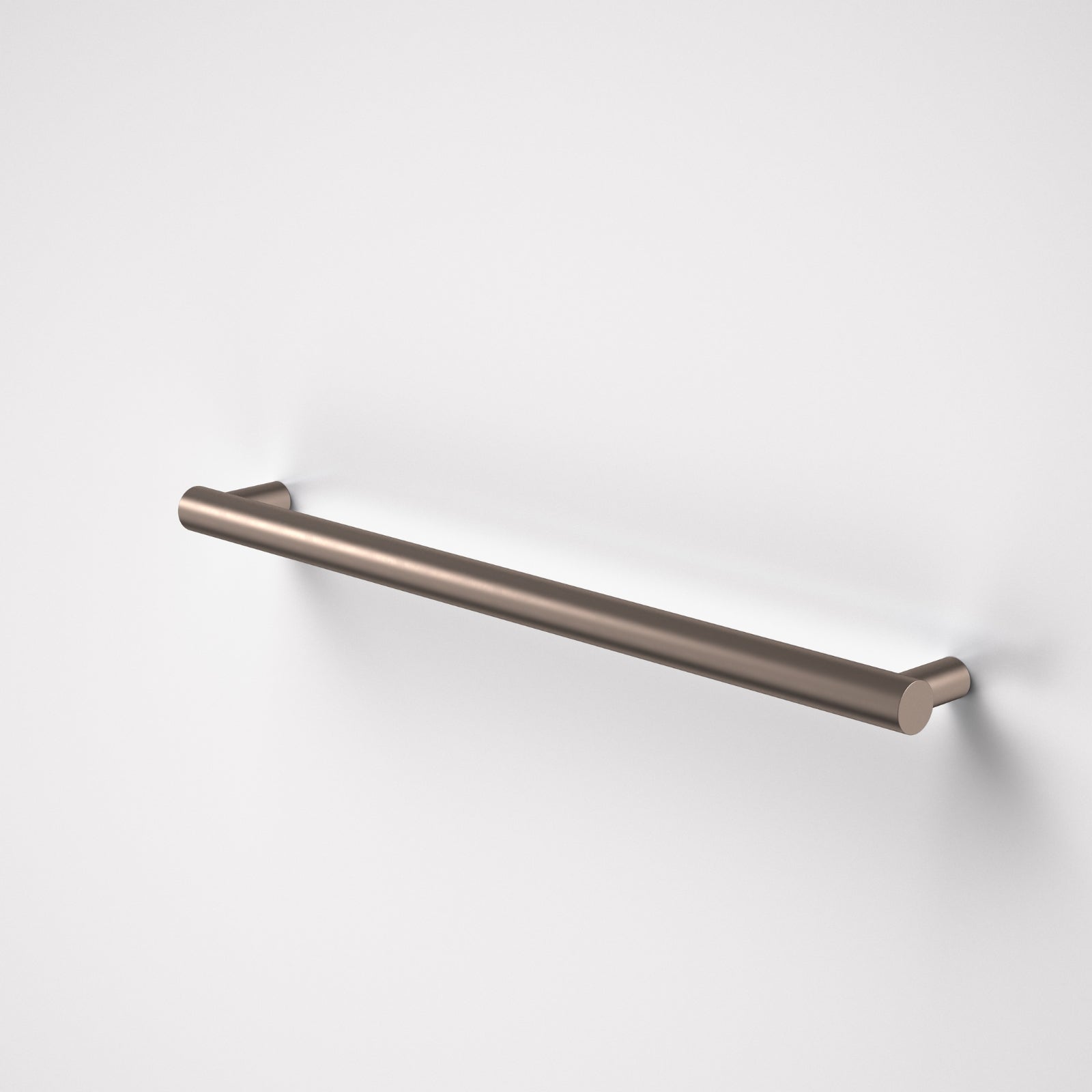Caroma Liano II horizontal heated towel rail, single round bar in brushed bronze finish