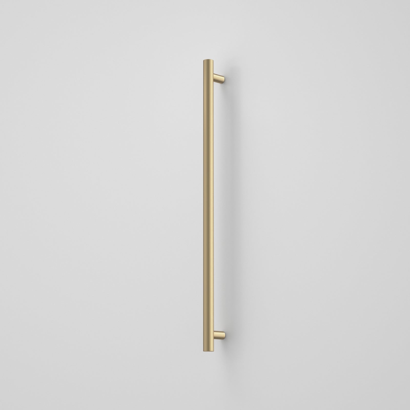 Caroma Liano II vertical heated towel rail in brushed brass, single round bar with concealed wall fixings