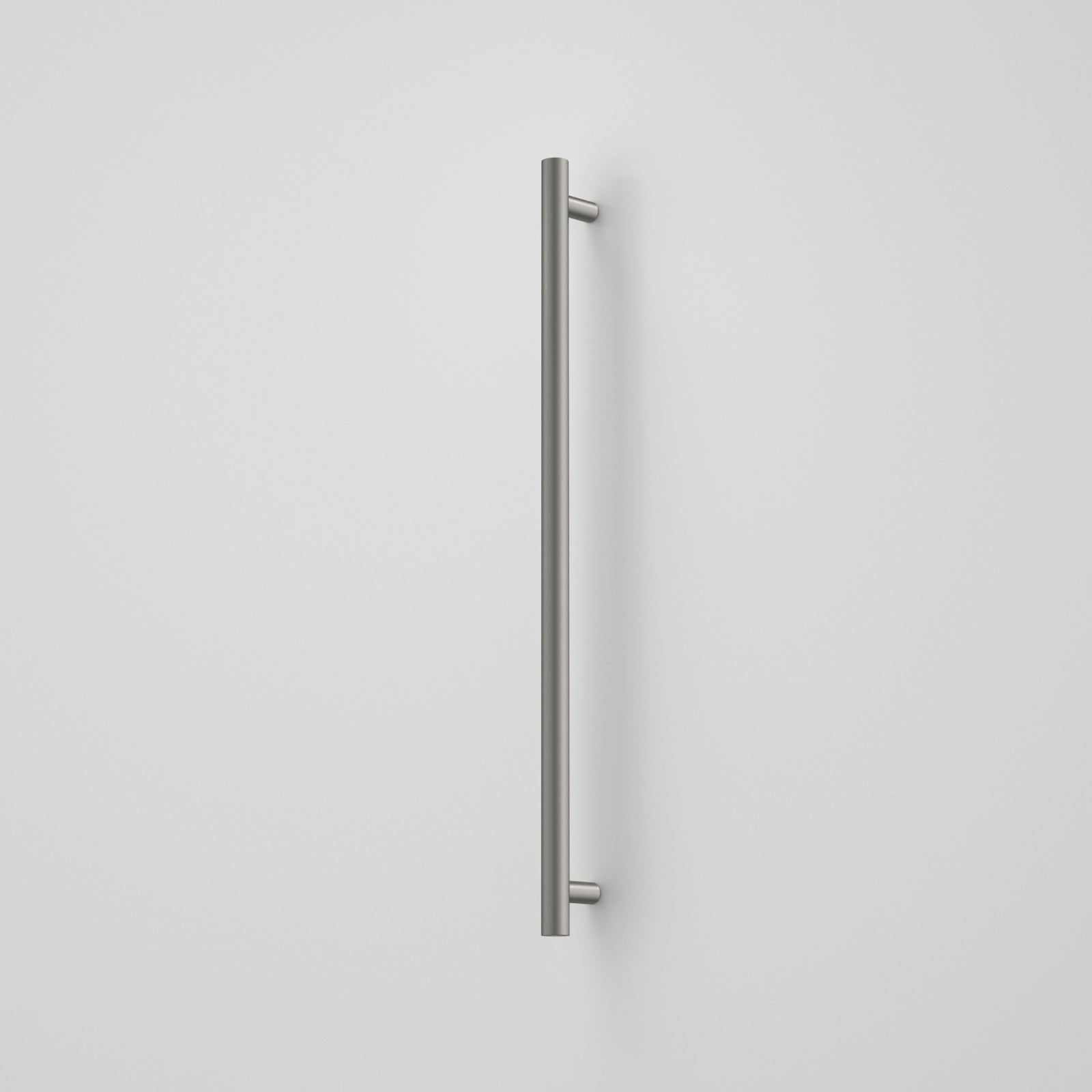 Caroma Liano II vertical heated towel rail in gunmetal, single round bar on white background
