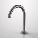 Caroma Liano II hob swivel outlet in gunmetal, shown front-on with curved spout and round base