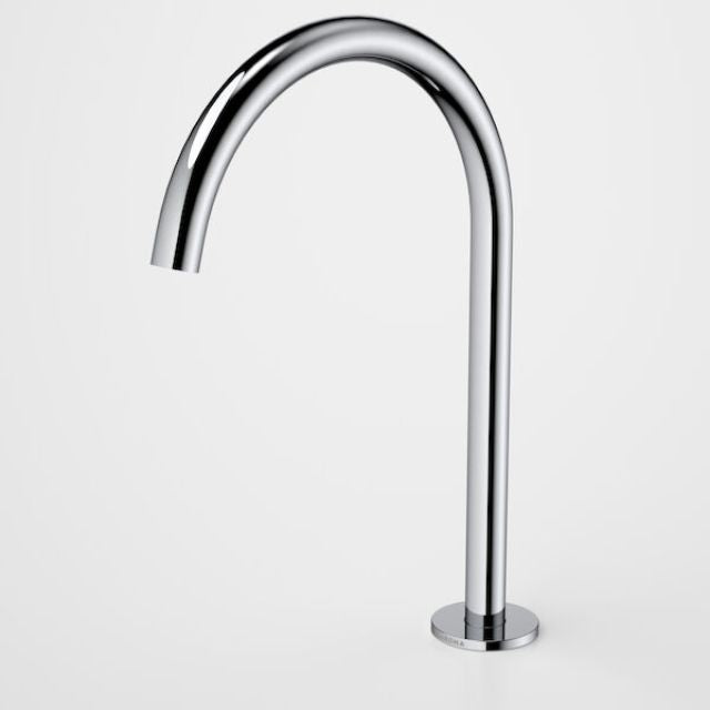 Caroma Liano II chrome hob swivel outlet tap, 200mm, with round base and curved spout on white background