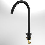 Caroma Liano II hob swivel outlet tap in matte black, 200mm curved spout, side view on white background