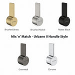 Caroma Liano II Urbane II handle styles in brushed brass, brushed nickel, matte black, gunmetal and chrome finishes