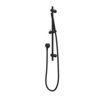 Caroma Liano II black rail shower with handheld showerhead and adjustable wall-mounted rail, front view