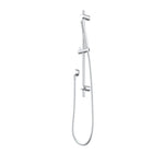 Caroma Liano II chrome rail shower with handset, slide rail and hose, wall mounted on white background