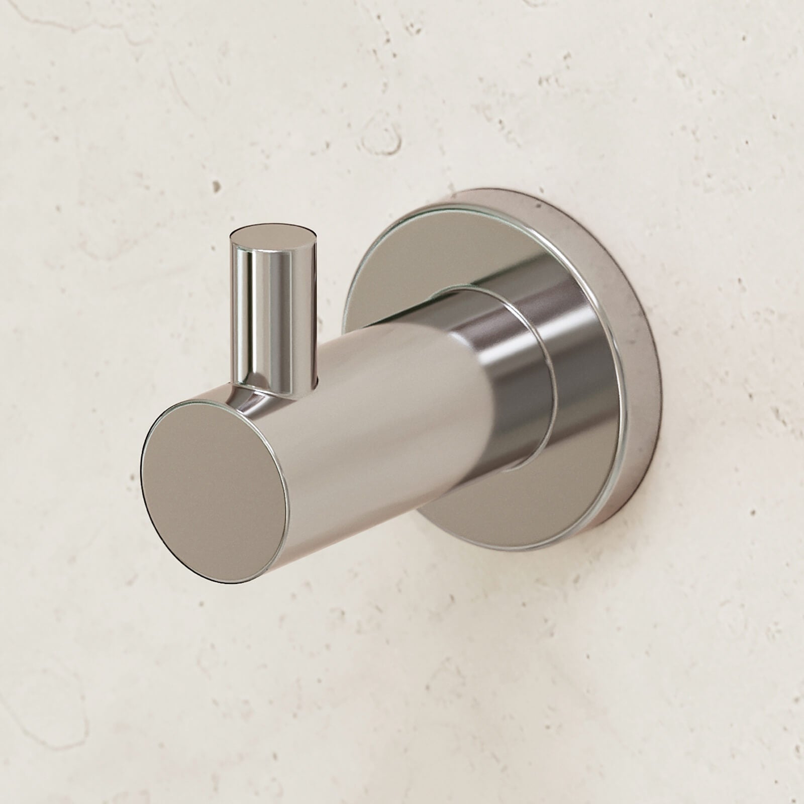 Caroma Liano II chrome robe hook, round wall-mounted bathroom accessory with sleek cylindrical design