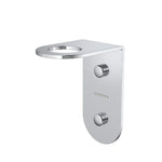 Caroma Liano II chrome soap bottle holder, wall-mounted stainless steel bathroom accessory with round holder.