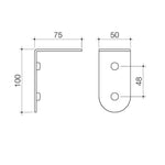 Technical drawing of Caroma Liano II soap bottle holder in chrome, showing side and front views with 75, 50, 100 and 48 mm dimensions