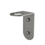 Caroma Liano II gunmetal soap bottle holder, wall-mounted stainless steel bathroom accessory with rounded shelf detail