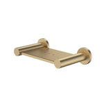 Caroma Liano II wall-mounted soap dish in brushed brass, with clean minimalist rails and round fixing plates