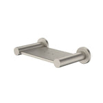 Caroma Liano II wall-mounted soap dish, brushed nickel stainless steel, front view on white background