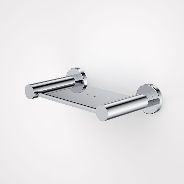 Caroma Liano II chrome soap dish with wall-mounted round brackets on a white background