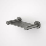 Caroma Liano II wall-mounted soap dish in gunmetal stainless steel, shown in a front angled view