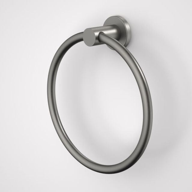 Caroma Liano II gunmetal towel ring, round wall-mounted bathroom hand towel holder with minimalist finish