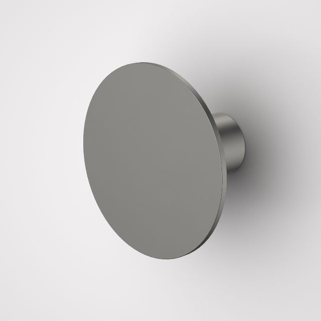 Caroma Liano II large wall hook in gunmetal, round stainless steel bathroom robe hook