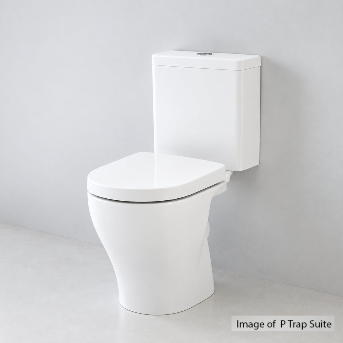Caroma Luna Cleanflush close coupled toilet suite in white, shown in a P-trap side view against a grey wall