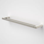 Caroma Luna double towel rail in brushed nickel, wall-mounted bathroom accessory, 630mm length on white background