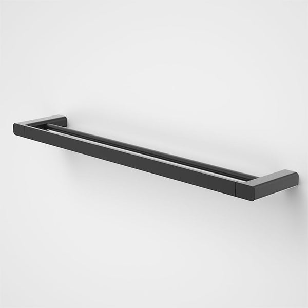 Caroma Luna double towel rail in black, wall-mounted with a sleek rectangular profile