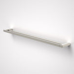 Caroma Luna double towel rail in brushed nickel, wall-mounted on a white background