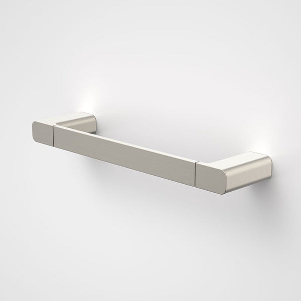 Caroma Luna hand towel rail in brushed nickel, wall-mounted 300mm bathroom accessory with rounded ends